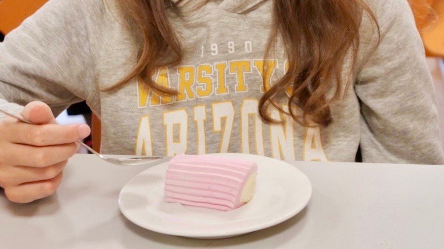 Buche de Noel cake served to students at French school lunch Christmas meal.