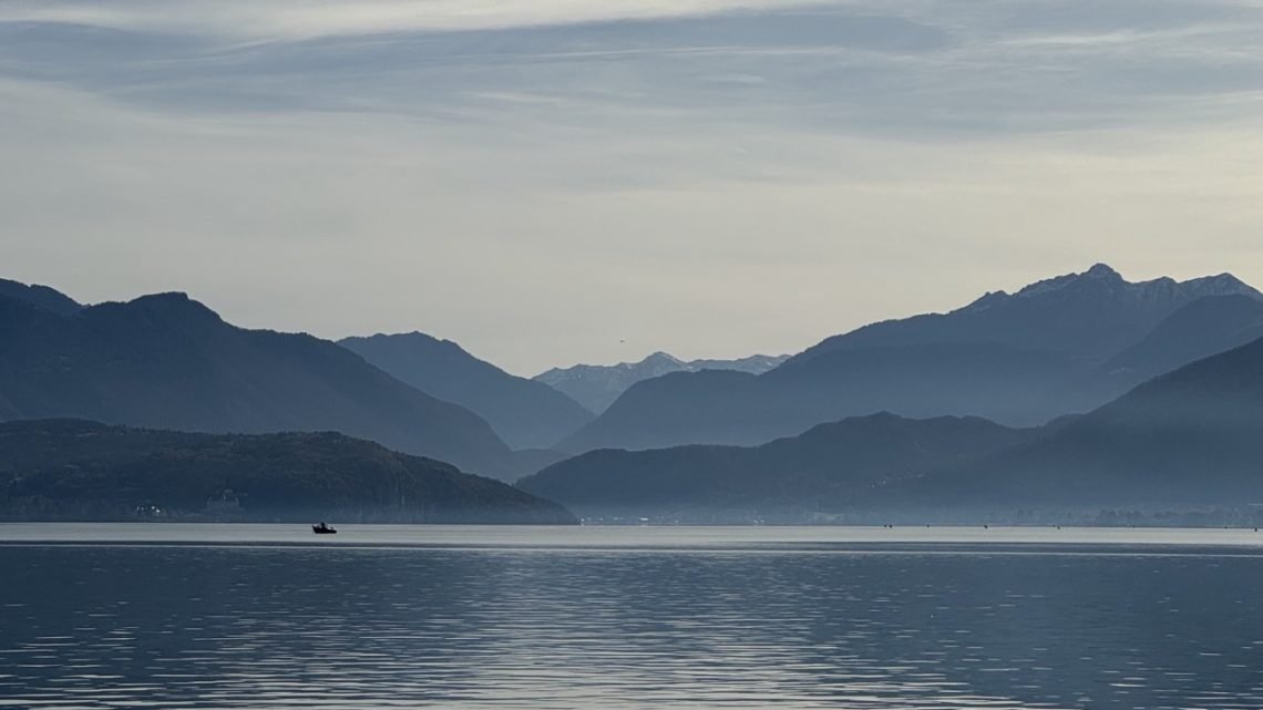 View of mountains behind Lake Annecy