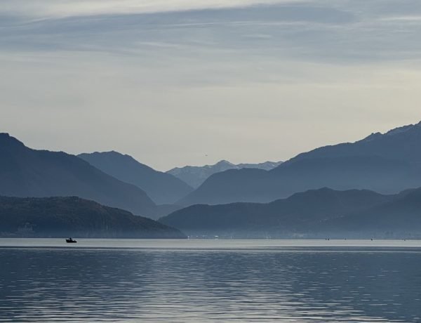 View of mountains behind Lake Annecy