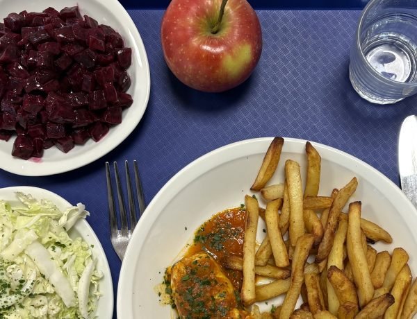 French school lunch tray that includes beet salad