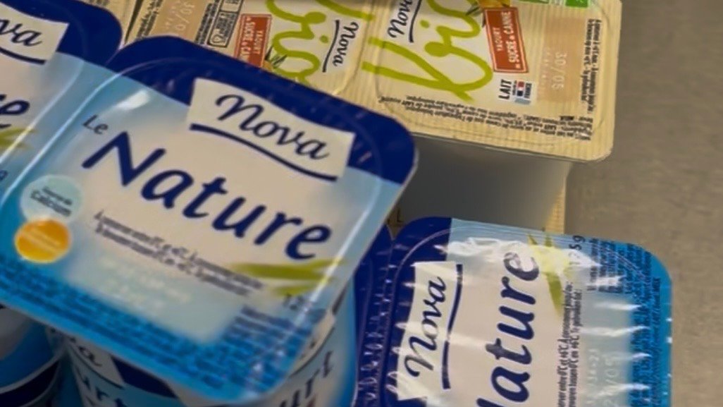 Plain unsweetened yogurt served as part of a French school lunch