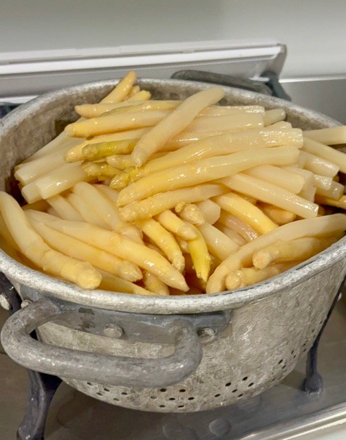 Asparagus prepared for French school lunch